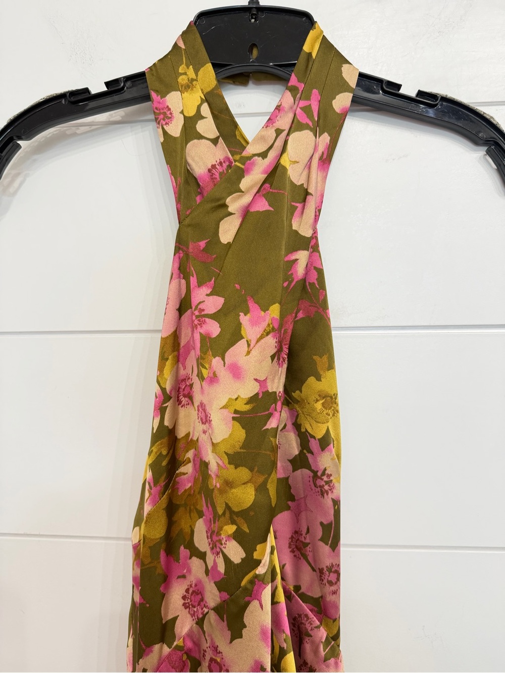 Astr Floral Olive Green Pink Halter Backless Midi Dress - Picture 6 of 14